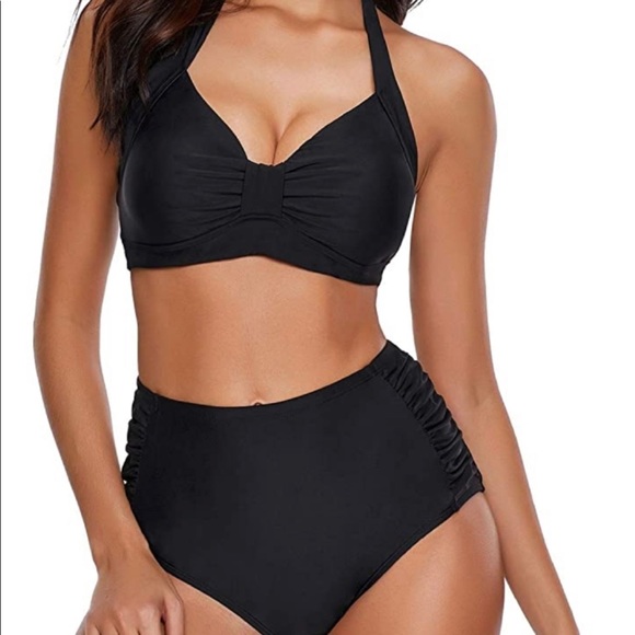 Amazon Other - Vintage Look Black Bikini Swimsuit HighWaist NEW S
